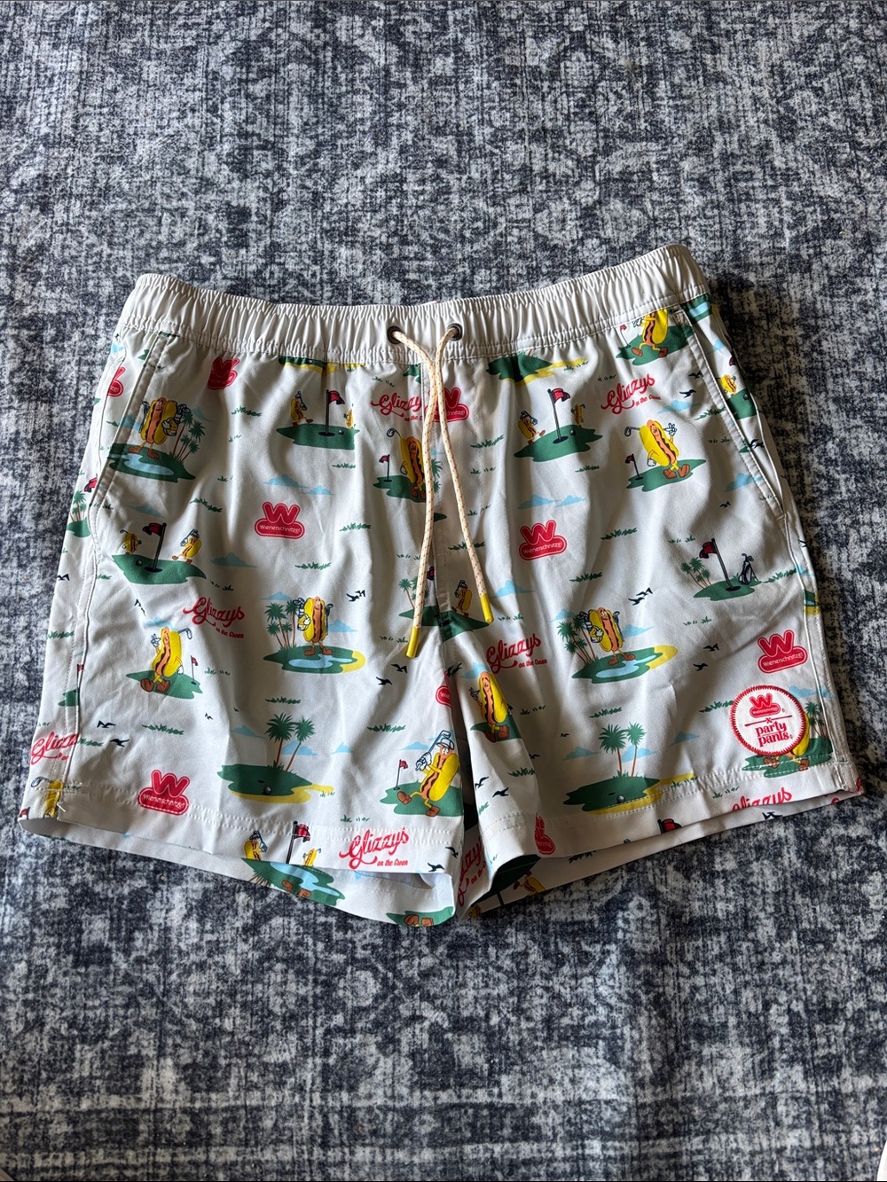 Men's Cream Island Print Swim Trunks